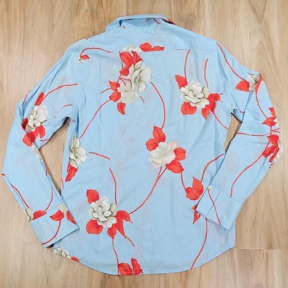 🔺️New Man Blue Floral Button Long Sleeve Shirt Men's Small - Picture 2 of 11